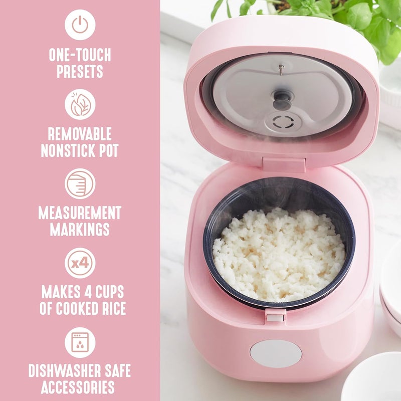 GreenLife Digital Rice Cooker, 2-Cups Uncooked/4-Cups Cooked, Removable Nonstick Ceramic PFAS-Free Pot, One-Touch Presets, Oats, Quinoa, Brown Rice, Auto Keep Warm, Fuzzy Logic Tech, 1.5QT, Pink - Image 4